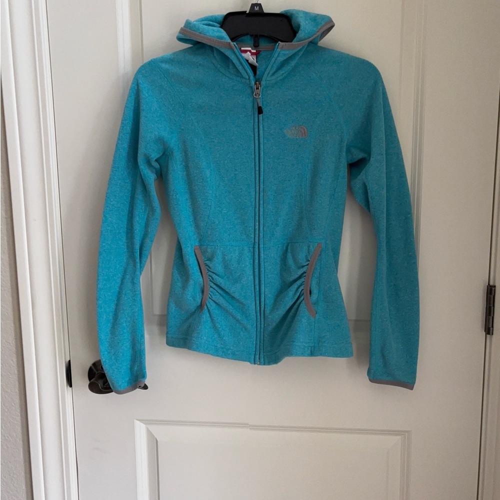 The North Face Blue Ski Jacket with Hood and Full-Length Zipper
